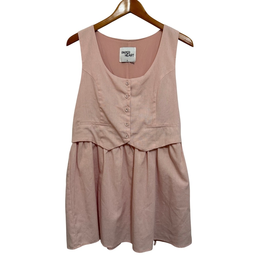 Paper Heart Women Mini Dress L Pink Vest Bodice Button Front Coquette Preppy